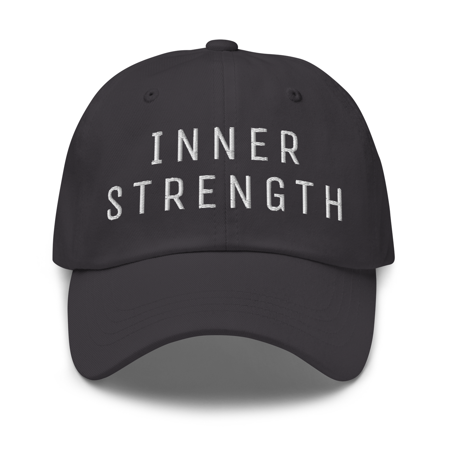 Black Inner Strength Embroidered Dad Hat with white text on front