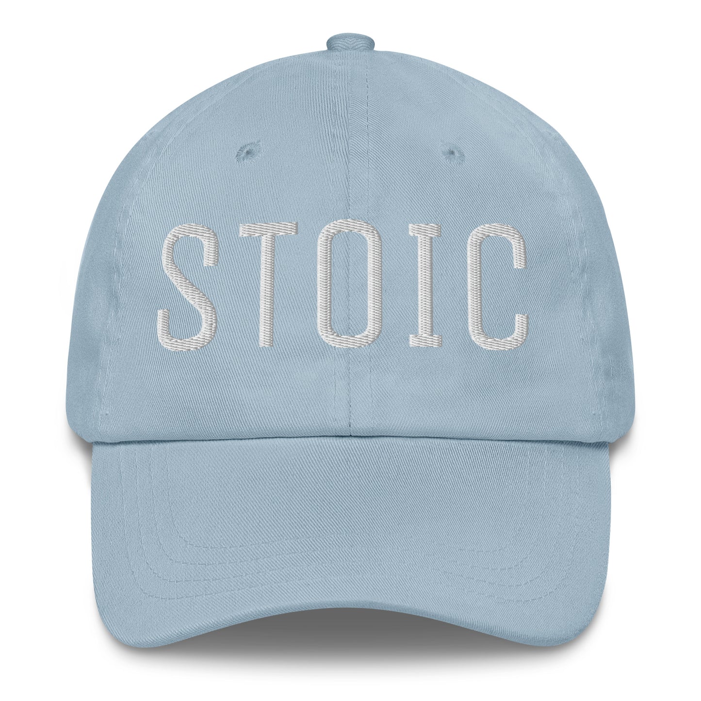 Light blue Stoic embroidered dad hat with white text