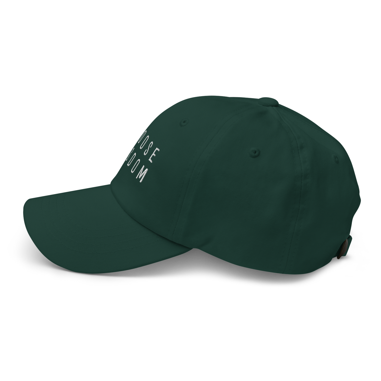 Dark green baseball cap with adjustable strap and text "Choose Wisdom" embroidered on the front.